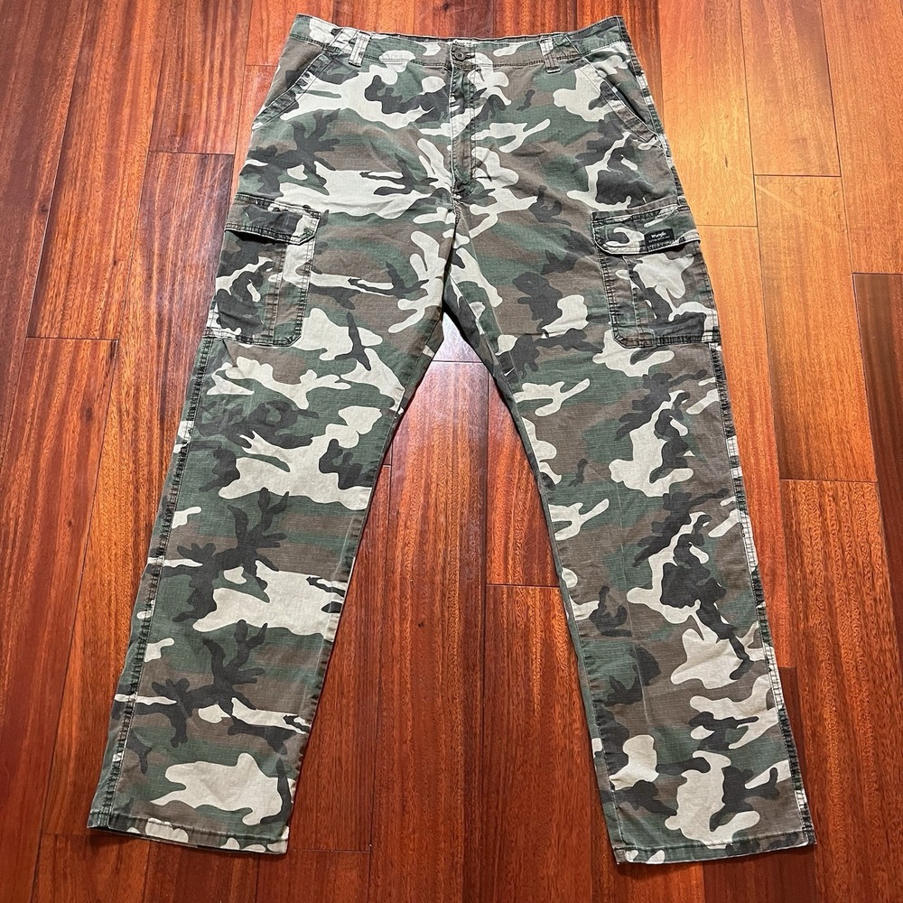 Wrangler Authentics Pants Mens 40x32 M81 WOODLAND Camo Ripstop Cargo 112336264